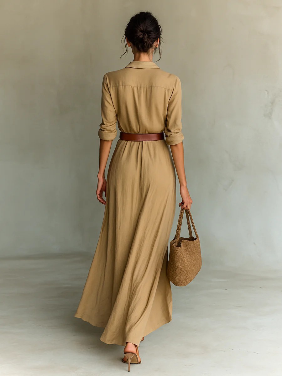 Irregular Long Dress With Belt Button Lapel Long-sleeved Shirt 4 Irregular Long Dress With Belt Button Lapel Long-sleeved Shirt - Image 4