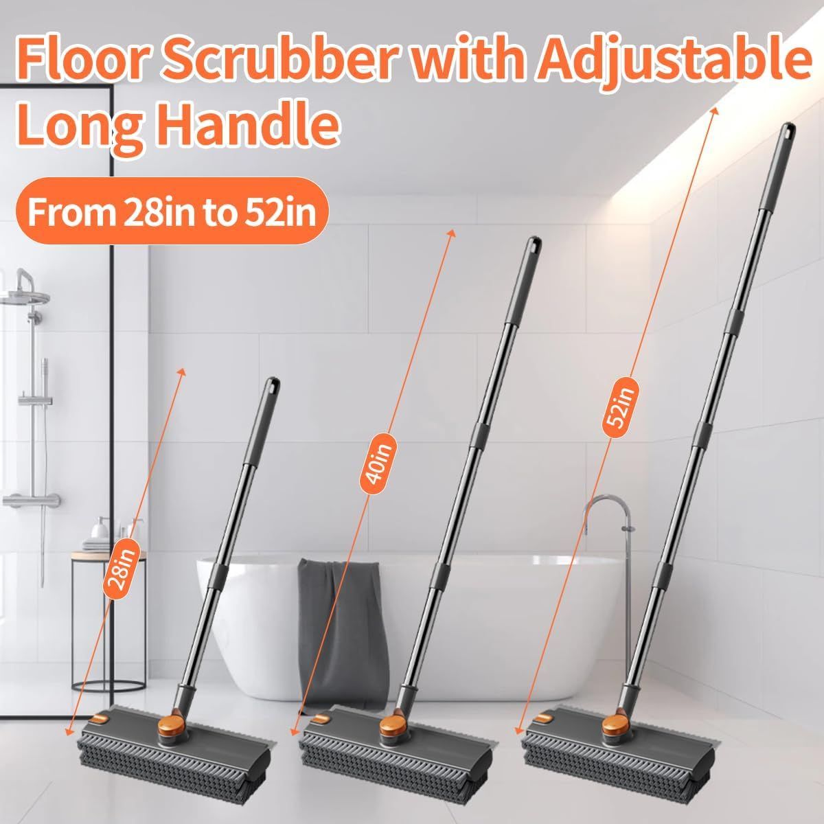 Scrub Brush With Long Handle, 3 In 1 Shower Scrubber Floor Broom Squeegee For Concrete Tile Wall Deck Patio 1 Scrub Brush With Long Handle, 3 In 1 Shower Scrubber Floor Broom Squeegee For Concrete Tile Wall Deck Patio