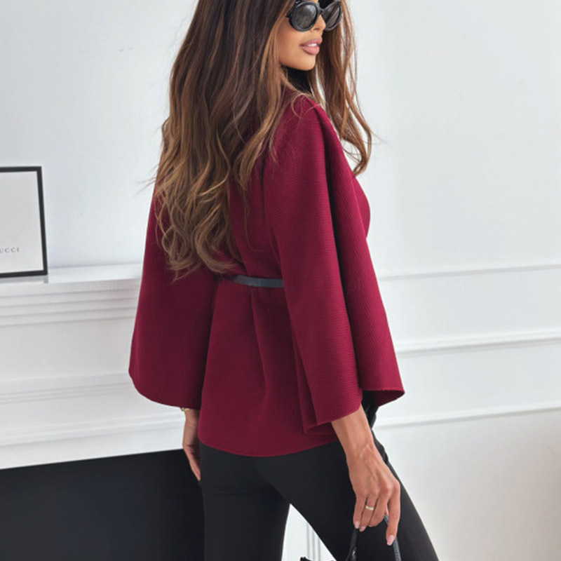 Top With Belt Jacket Woolen Sweater Outwear 4 Top With Belt Jacket Woolen Sweater Outwear - Image 4
