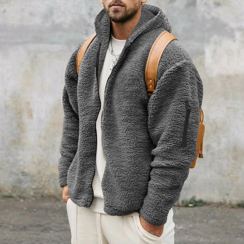 Plush Hooded Jacket Fleece Double-sided With Zipper Loose Casual Jacket 5 Plush Hooded Jacket Fleece Double-sided With Zipper Loose Casual Jacket - Image 5