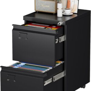 2 Drawer Mobile File Cabinet, Metal Under Desk Cabinet With Lock