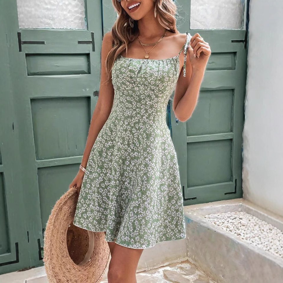 Women's Summer Floral Spaghetti Strap Beach Short Dress 2 Women's Summer Floral Spaghetti Strap Beach Short Dress - Image 2