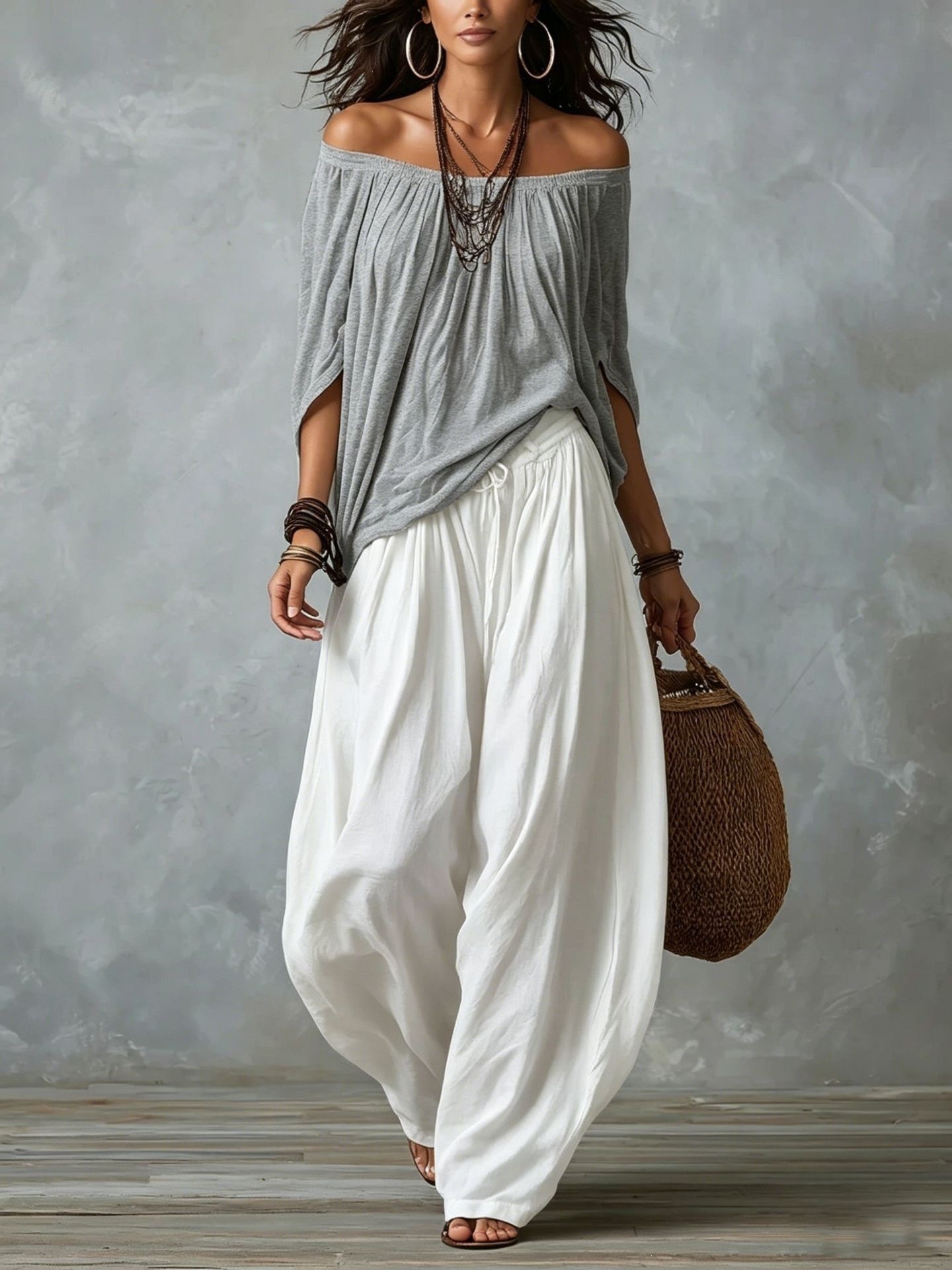 Off-Shoulder Suit Long Sleeve Top And Flare Leg Pants Set 3 Off-Shoulder Suit Long Sleeve Top And Flare Leg Pants Set - Image 3
