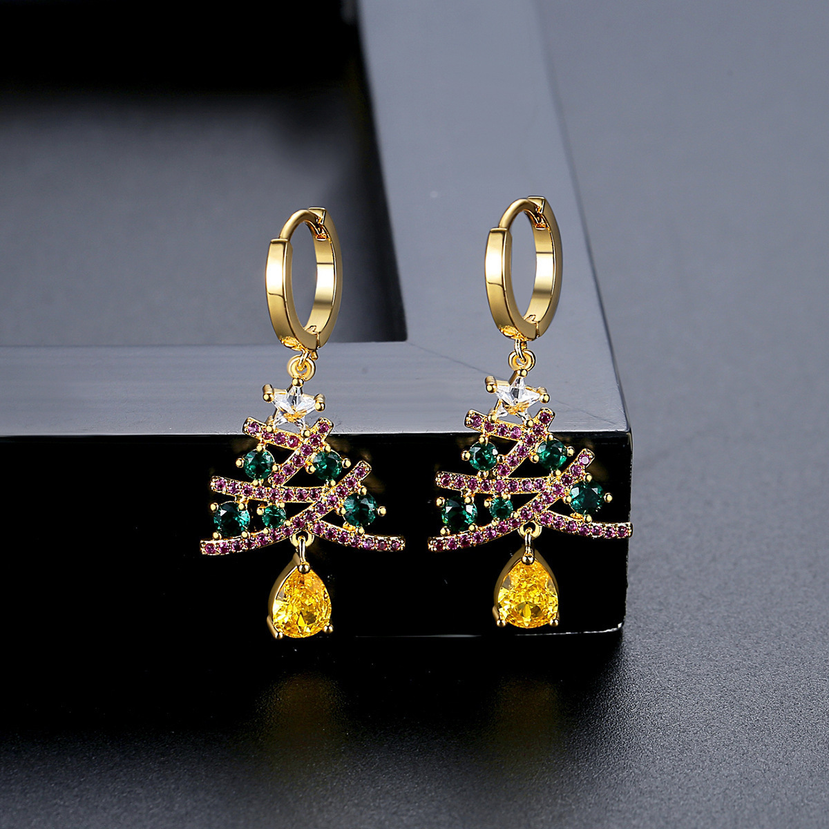 Christmas Tree Earrings With Colorful Rhinestones 2 Christmas Tree Earrings With Colorful Rhinestones - Image 2