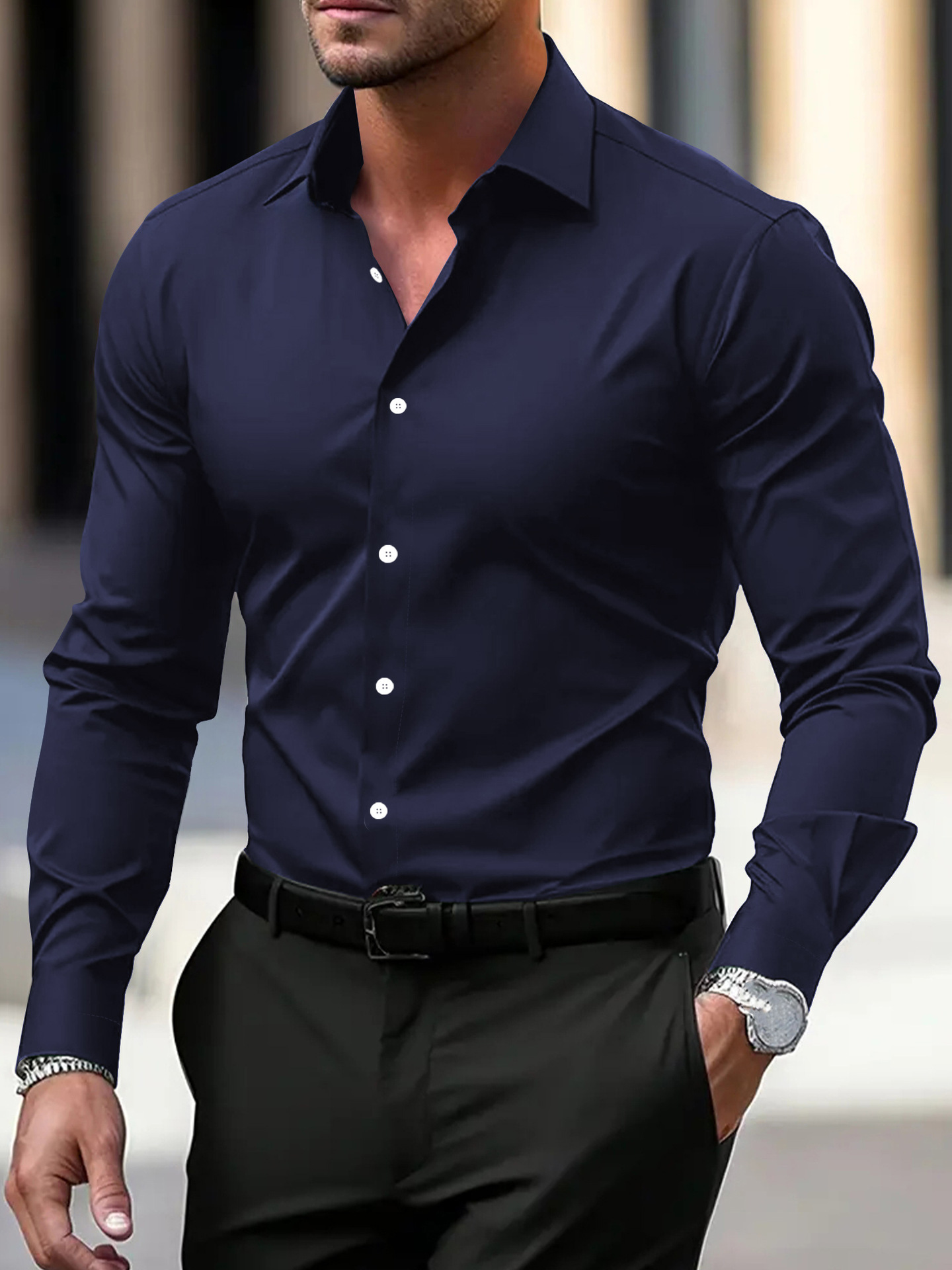 Men's Dress Shirt Solid Color 5 Men's Dress Shirt Solid Color - Image 5