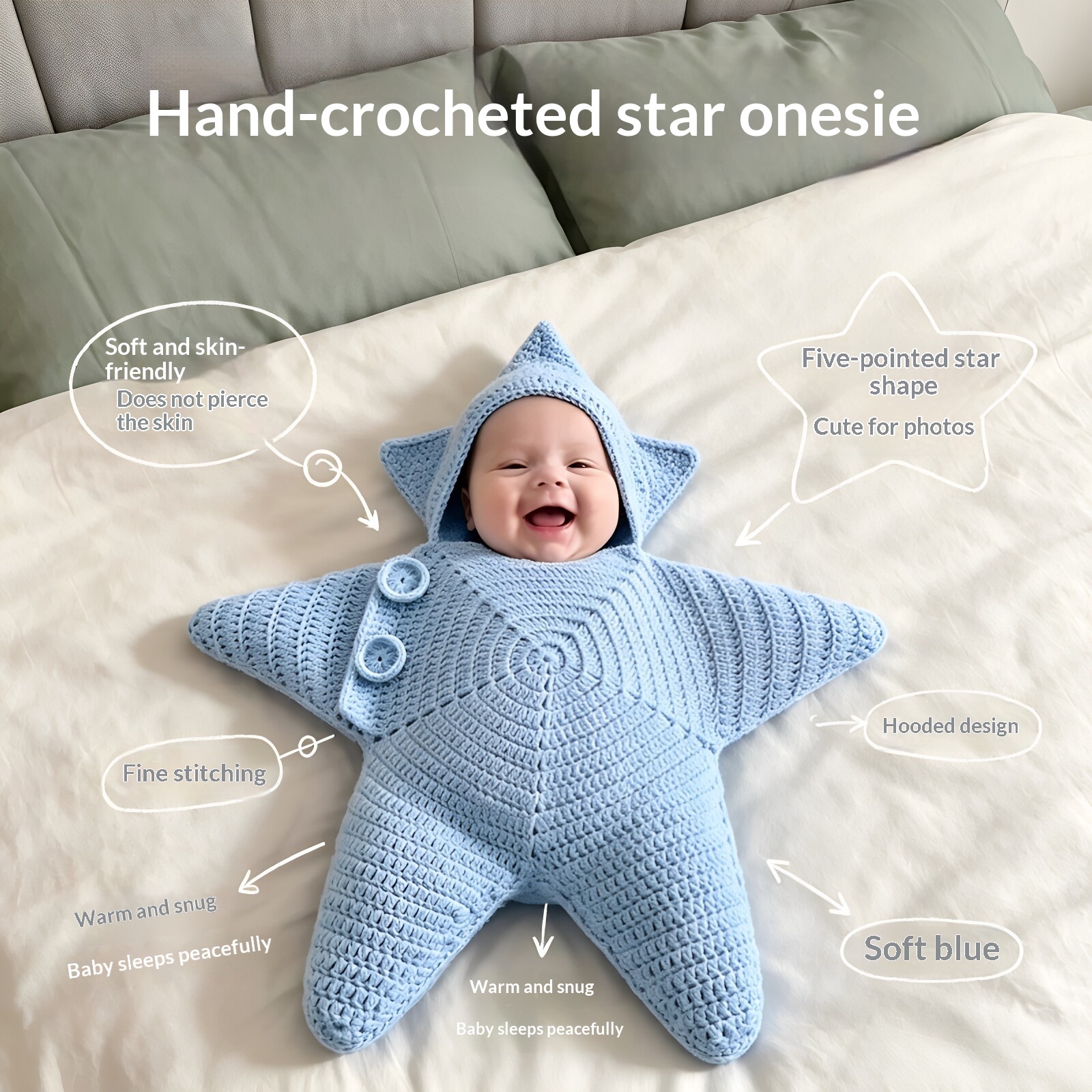 Crocheted Star-shaped Bodysuit Starfish Baby Sleeping Bag Hooded Romper Jumpsuit 4 Crocheted Star-shaped Bodysuit Starfish Baby Sleeping Bag Hooded Romper Jumpsuit - Image 4