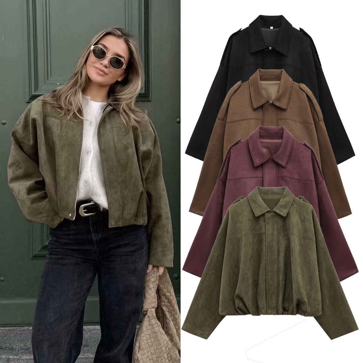 Faux Suede Texture Pilot Jacket - Men's Casual Zip Up Coat 1 Faux Suede Texture Pilot Jacket - Men's Casual Zip Up Coat