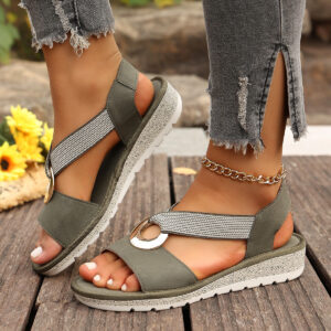 Flat Sole Wedge Sandals Elastic Strap
