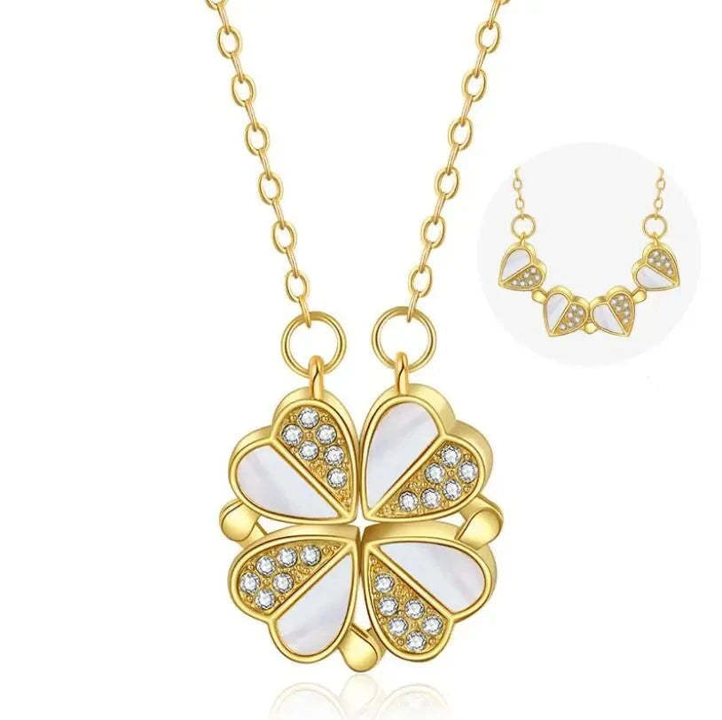 Leaf Clover Pendant Stainless Steel Crystal Heart Necklace 8 Leaf Clover Pendant Stainless Steel Crystal Heart Necklace - Image 8