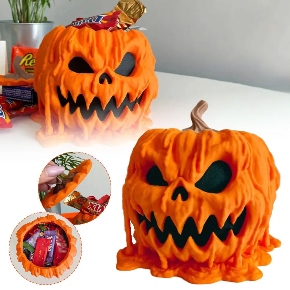 Reusable Melting Halloween Pumpkin Candy Bowl With Lid 1 Reusable Melting Halloween Pumpkin Candy Bowl With Lid