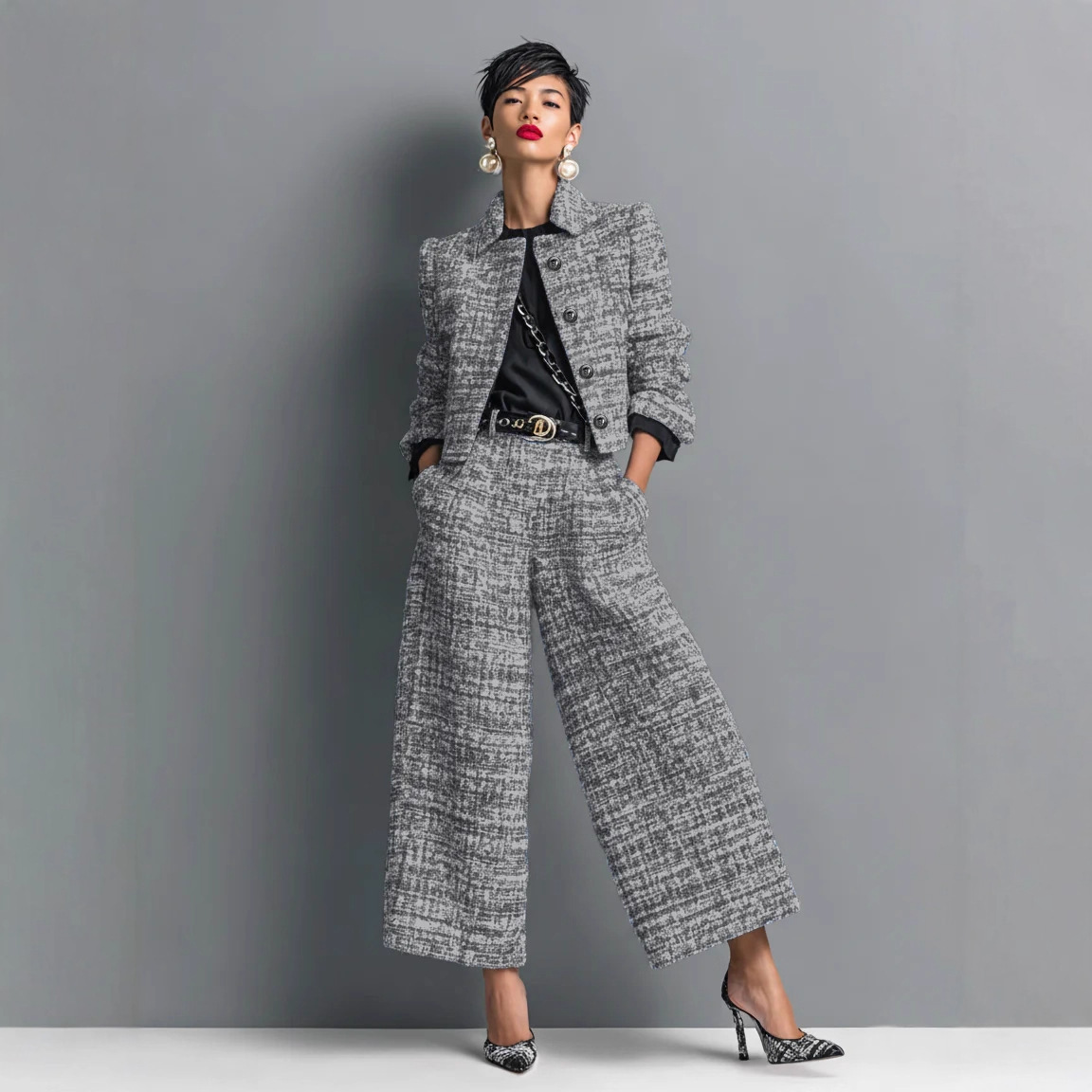 Lapel Slim-fit Pants Set 6 Lapel Slim-fit Pants Set - Image 6
