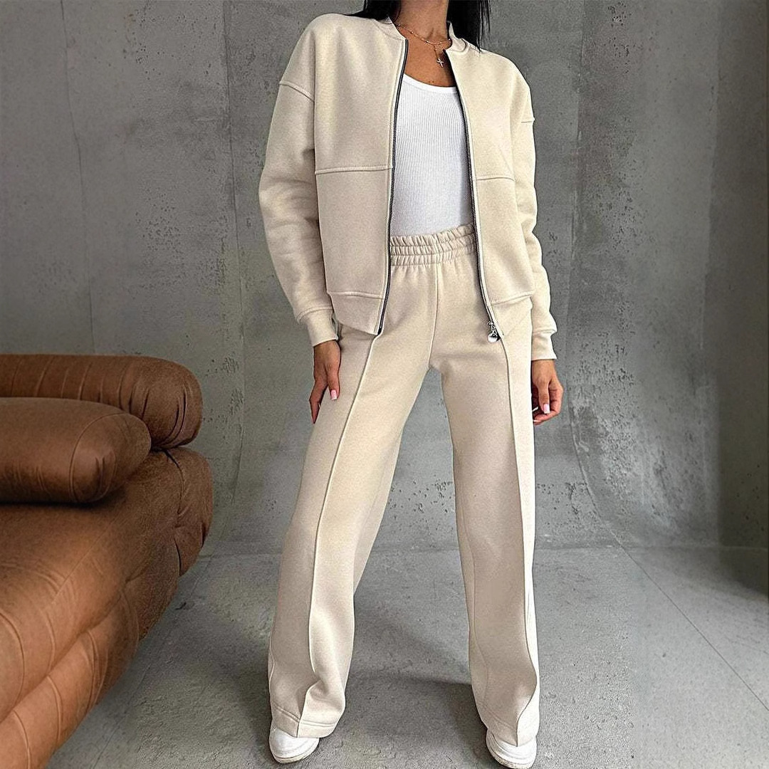 Women's Sports Suit Zipper Jacket And Wide Leg Pants 3 Women's Sports Suit Zipper Jacket And Wide Leg Pants - Image 3