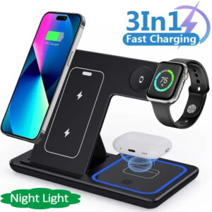 15W 3 In 1 LED Fast Wireless Charger For Smart Phone 15 14 13 12 11 & Watch 9 8 7 6 5 Air pods Pro