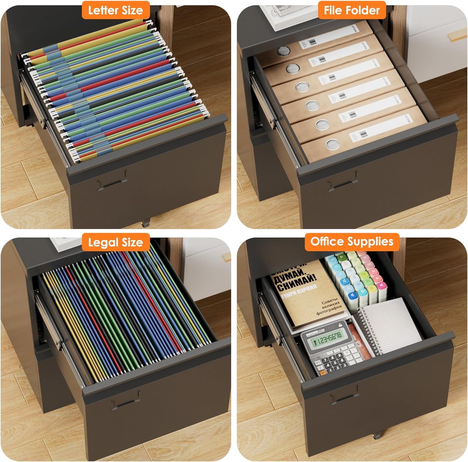2 Drawer Mobile File Cabinet, Metal Under Desk Cabinet With Lock 3 2 Drawer Mobile File Cabinet, Metal Under Desk Cabinet With Lock - Image 3