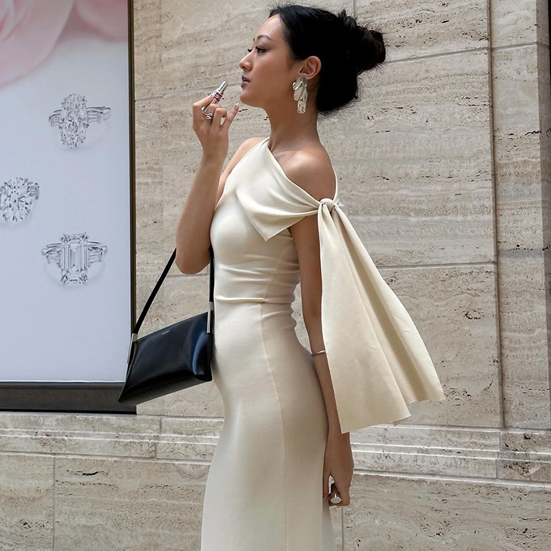 One-shoulder Ribbon Long Dress Ins Fashion Slim Sleeveless Dress 4 One-shoulder Ribbon Long Dress Ins Fashion Slim Sleeveless Dress - Image 4