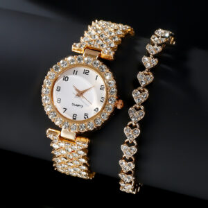 2pcs Luxury Fashion Women Watch Set Silver Strap