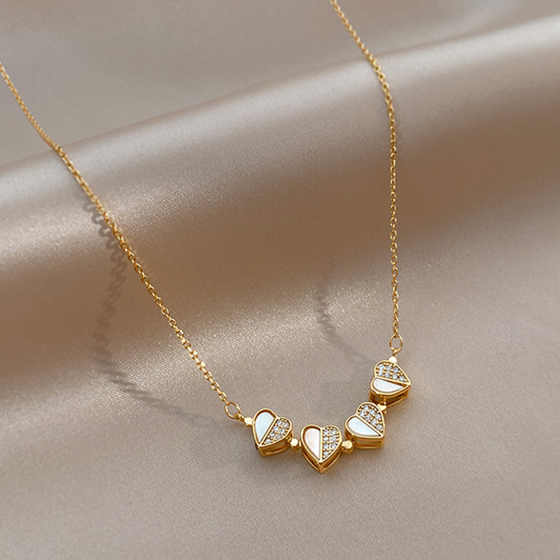 Leaf Clover Pendant Stainless Steel Crystal Heart Necklace 2 Leaf Clover Pendant Stainless Steel Crystal Heart Necklace - Image 2