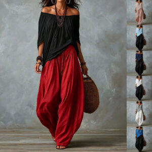 Off-Shoulder Suit Long Sleeve Top And Flare Leg Pants Set