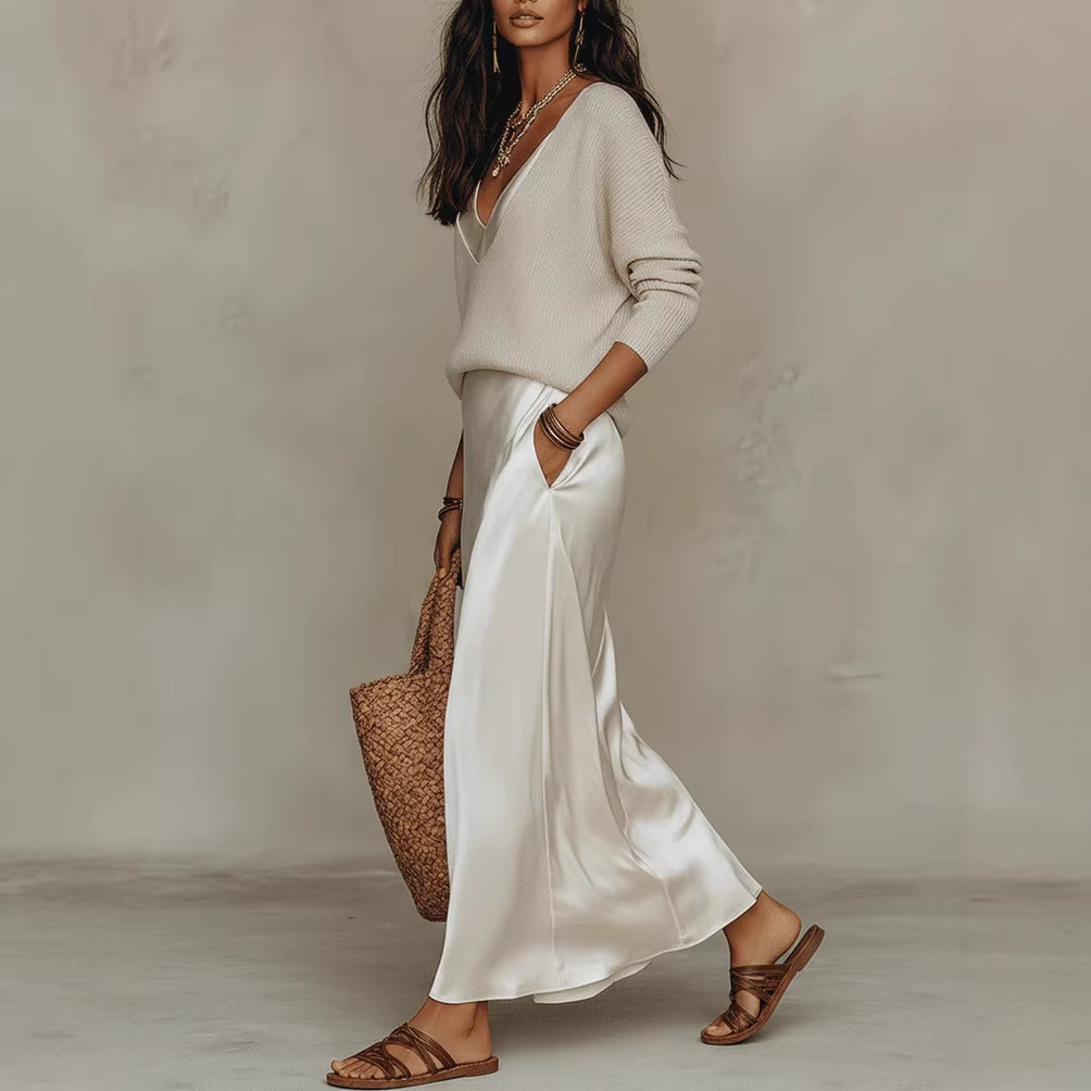 Women's Satin Maxi Dress 2 Pieces Set 10 Women's Satin Maxi Dress 2 Pieces Set - Image 10