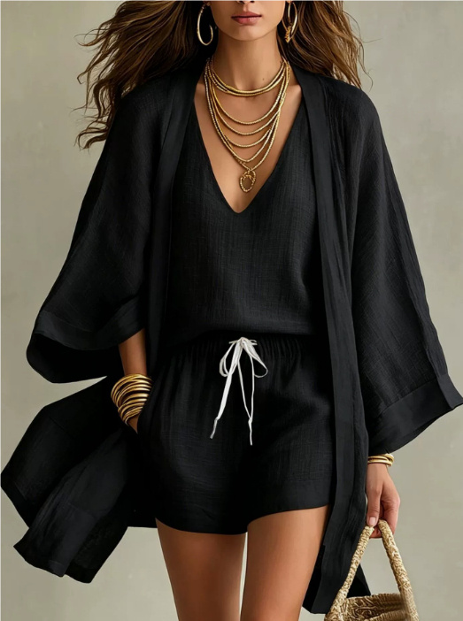 3pcs Suits Mid-length Cardigan Sleeveless Vest And Shorts Set Women's Casual Three-piece Outfit For Daily Wear 10 3pcs Suits Mid-length Cardigan Sleeveless Vest And Shorts Set Women's Casual Three-piece Outfit For Daily Wear - Image 10