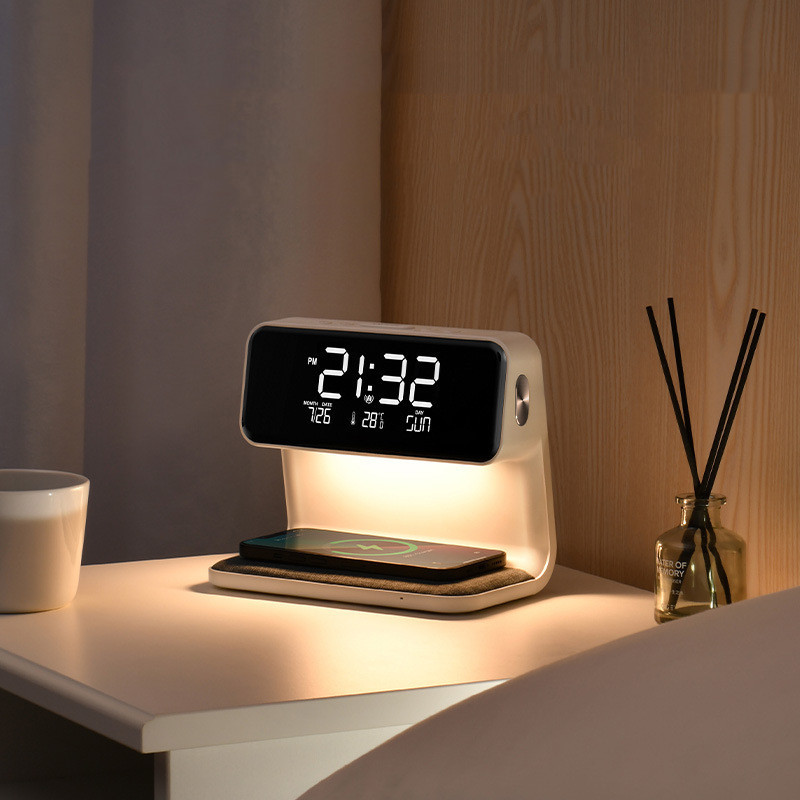 Creative 3 In 1 Bedside Lamp Wireless Charging LCD Screen Alarm Clock Wireless Phone Charger 3 Creative 3 In 1 Bedside Lamp Wireless Charging LCD Screen Alarm Clock Wireless Phone Charger - Image 3
