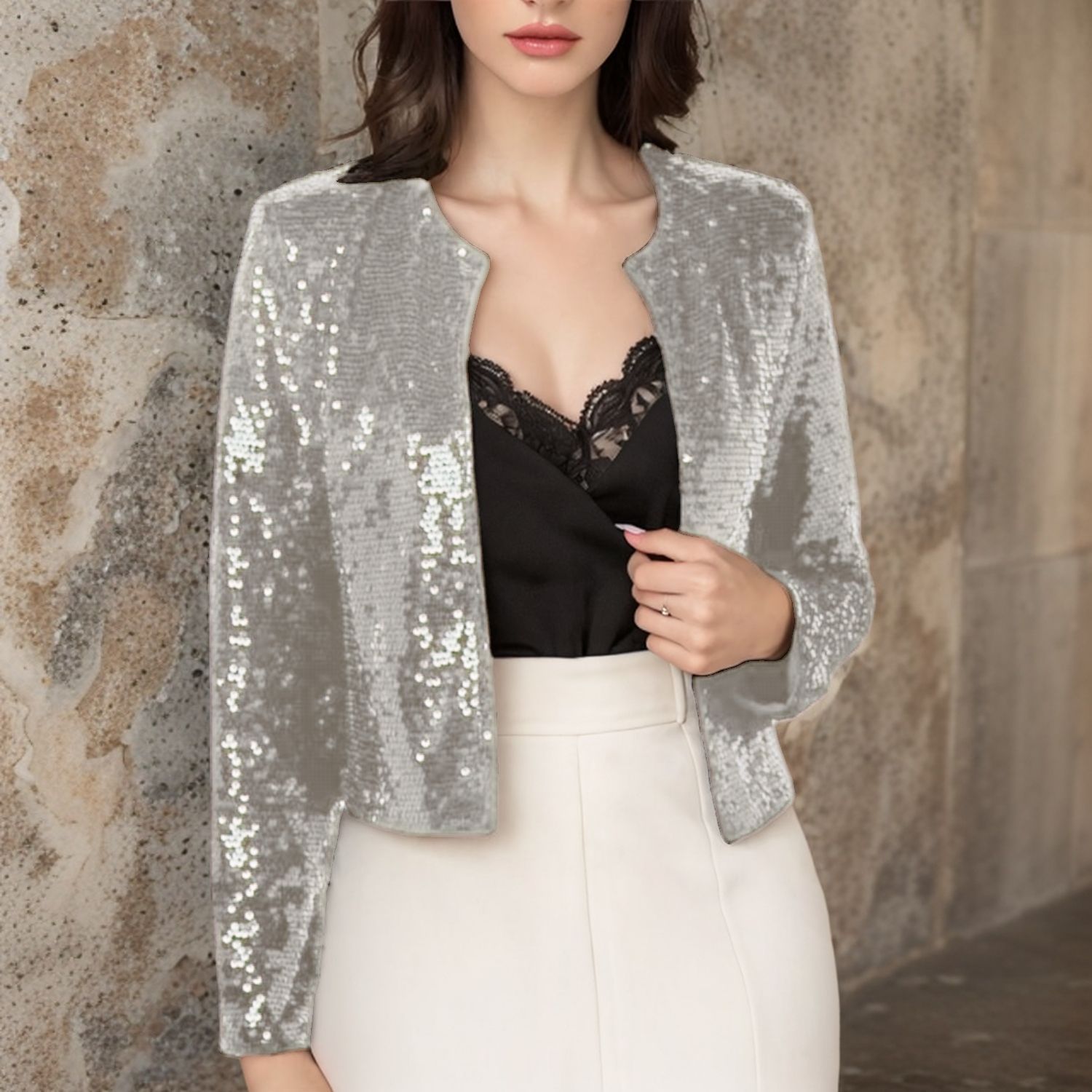 Sequin Crew-neck Long-sleeve Cardigan 9 Sequin Crew-neck Long-sleeve Cardigan - Image 9