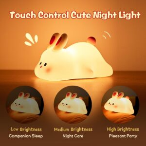 LED Night Light Touch Sensor Cartoon Kid's Nightlights Rabbit Face Silicone Night