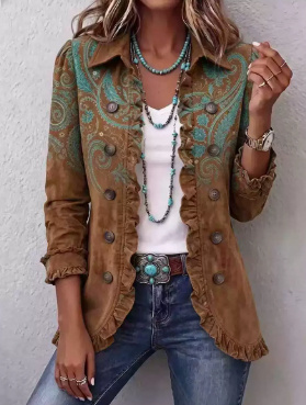 Women's Solid Color Ruffled Jacket Pleated Lapel Blazer 2 Women's Solid Color Ruffled Jacket Pleated Lapel Blazer - Image 2