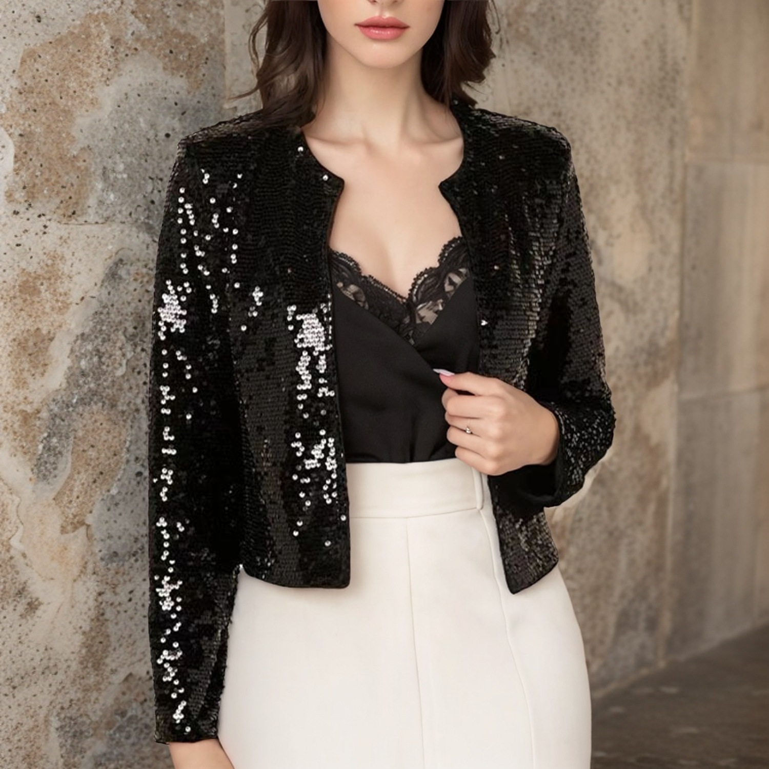 Sequin Crew-neck Long-sleeve Cardigan 5 Sequin Crew-neck Long-sleeve Cardigan - Image 5