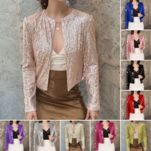 Sequin Crew-neck Long-sleeve Cardigan