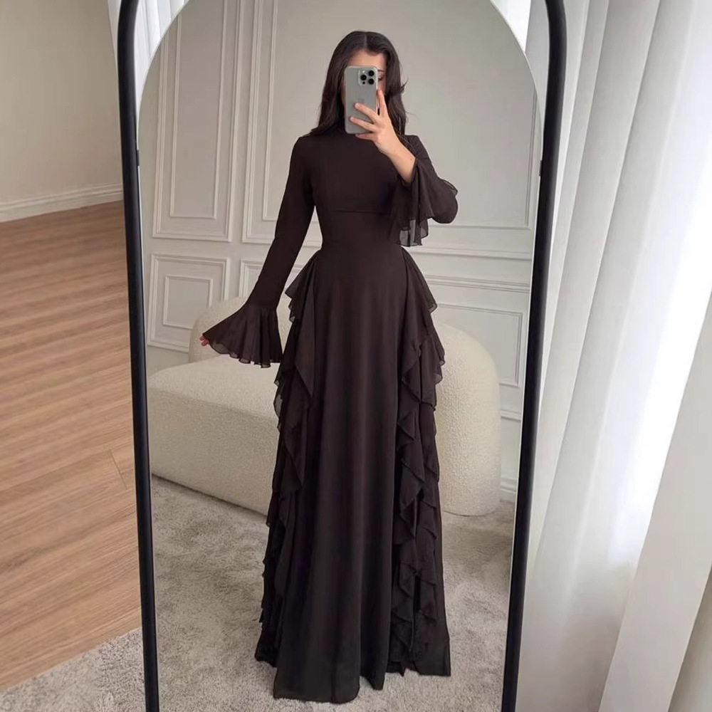 Elegant High-Waisted Solid-Color Flare-Sleeve Dress 7 Elegant High-Waisted Solid-Color Flare-Sleeve Dress - Image 7