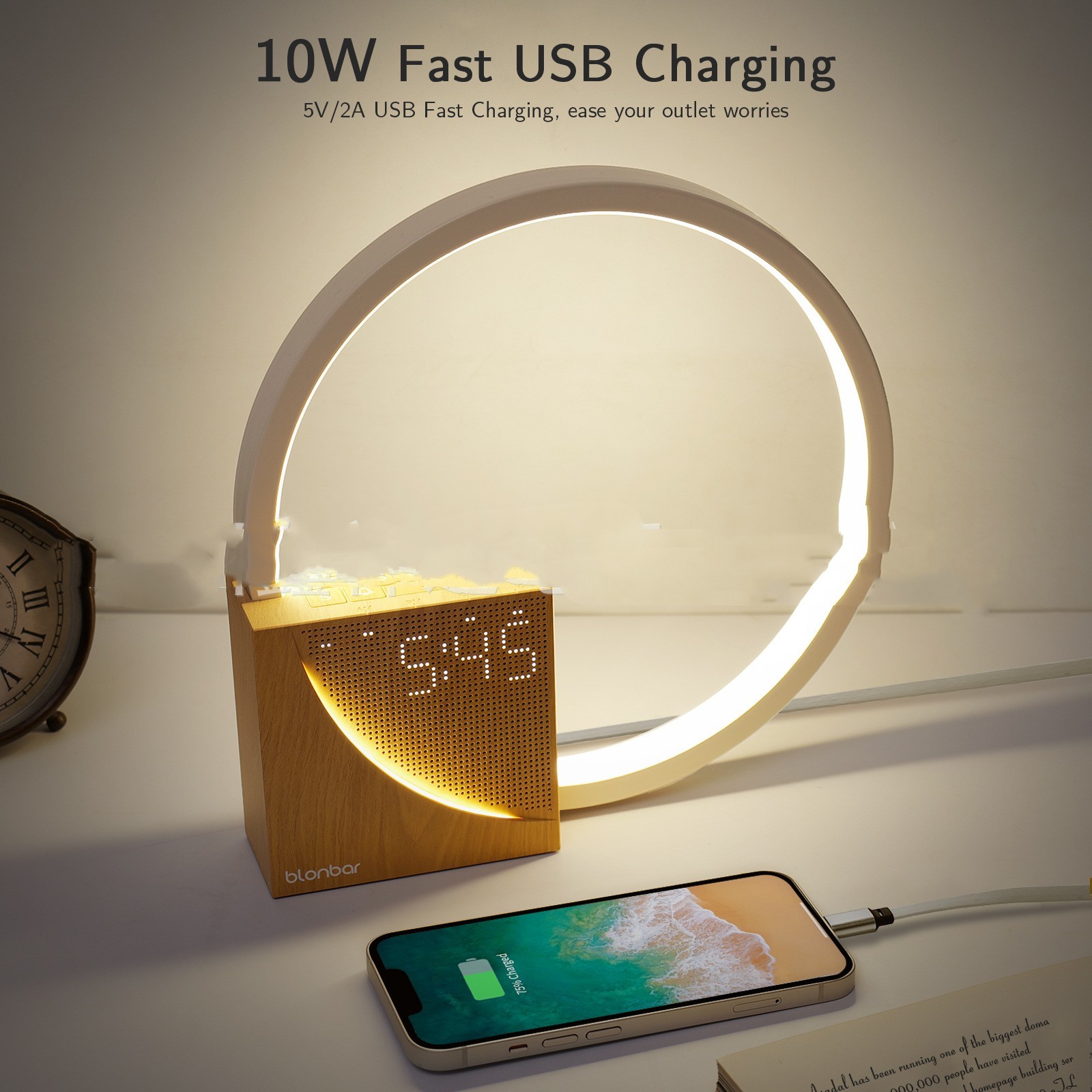 Bedside Lamp Touch Control, 3 Brightness Levels With Natural Sounds, With Alarm Clock 4 Bedside Lamp Touch Control, 3 Brightness Levels With Natural Sounds, With Alarm Clock - Image 4
