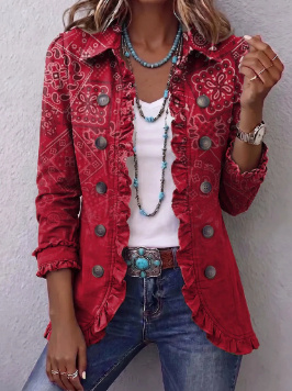 Women's Solid Color Ruffled Jacket Pleated Lapel Blazer 3 Women's Solid Color Ruffled Jacket Pleated Lapel Blazer - Image 3