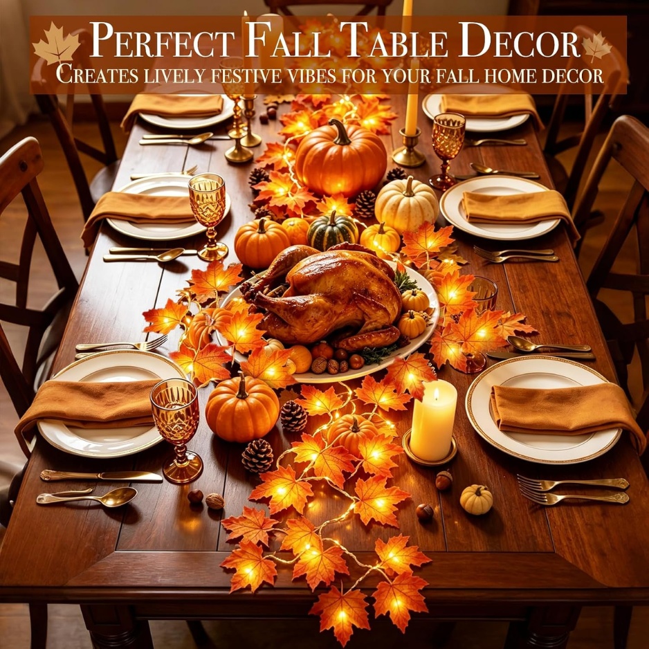 3 Pack Halloween Fall Decor 30Ft Fall Garland With Lights 60LED 3 3 Pack Halloween Fall Decor 30Ft Fall Garland With Lights 60LED - Image 3