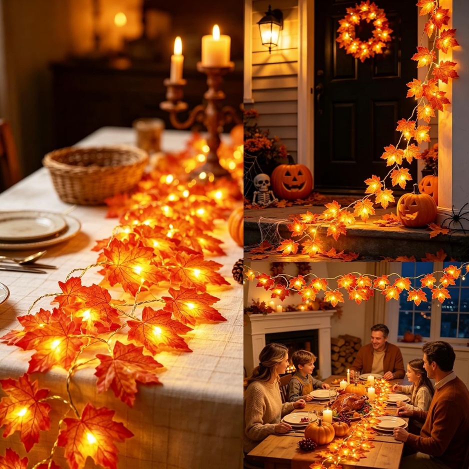 3 Pack Halloween Fall Decor 30Ft Fall Garland With Lights 60LED 4 3 Pack Halloween Fall Decor 30Ft Fall Garland With Lights 60LED - Image 4