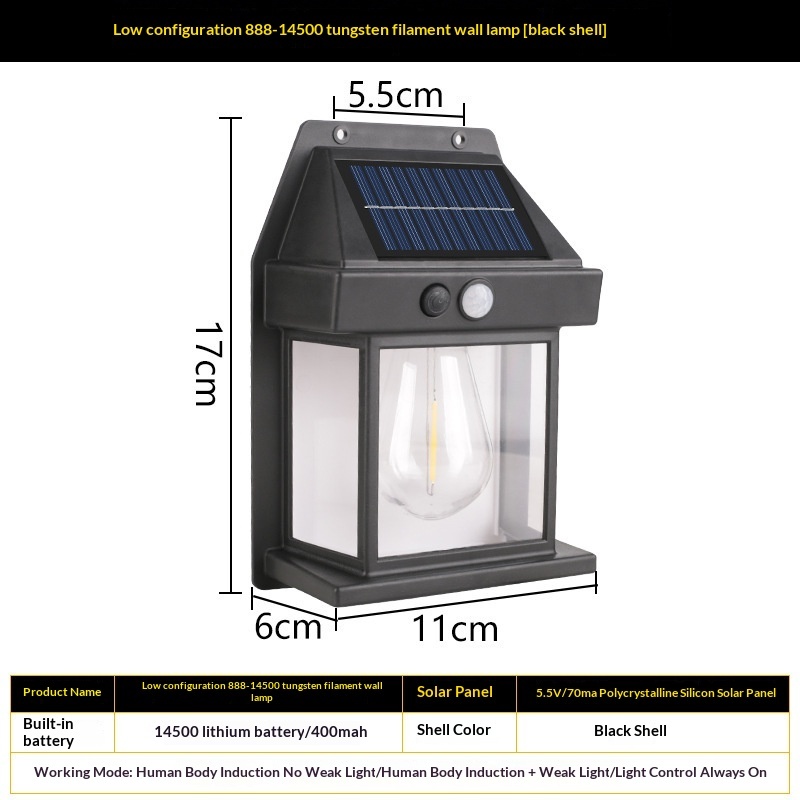 Solar Tungsten Wall Light With Motion Sensor IP65 Waterproof LED 2 Solar Tungsten Wall Light With Motion Sensor IP65 Waterproof LED - Image 2