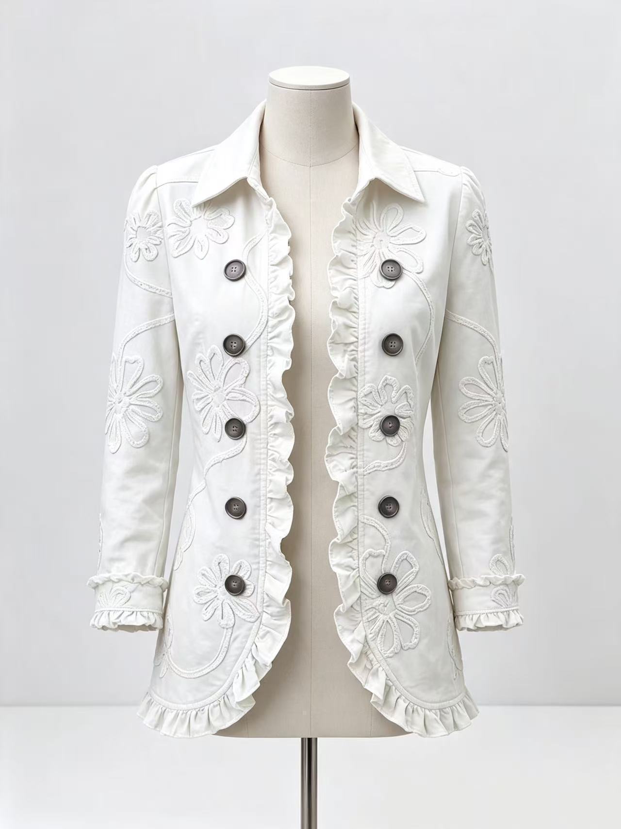 Women's Solid Color Ruffled Jacket Pleated Lapel Blazer 7 Women's Solid Color Ruffled Jacket Pleated Lapel Blazer - Image 7