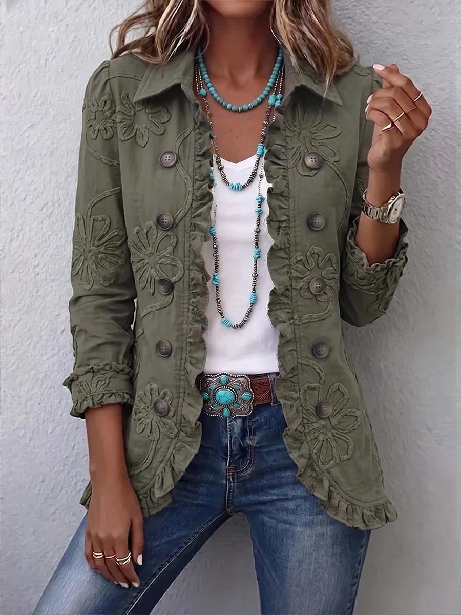Women's Solid Color Ruffled Jacket Pleated Lapel Blazer 8 Women's Solid Color Ruffled Jacket Pleated Lapel Blazer - Image 8