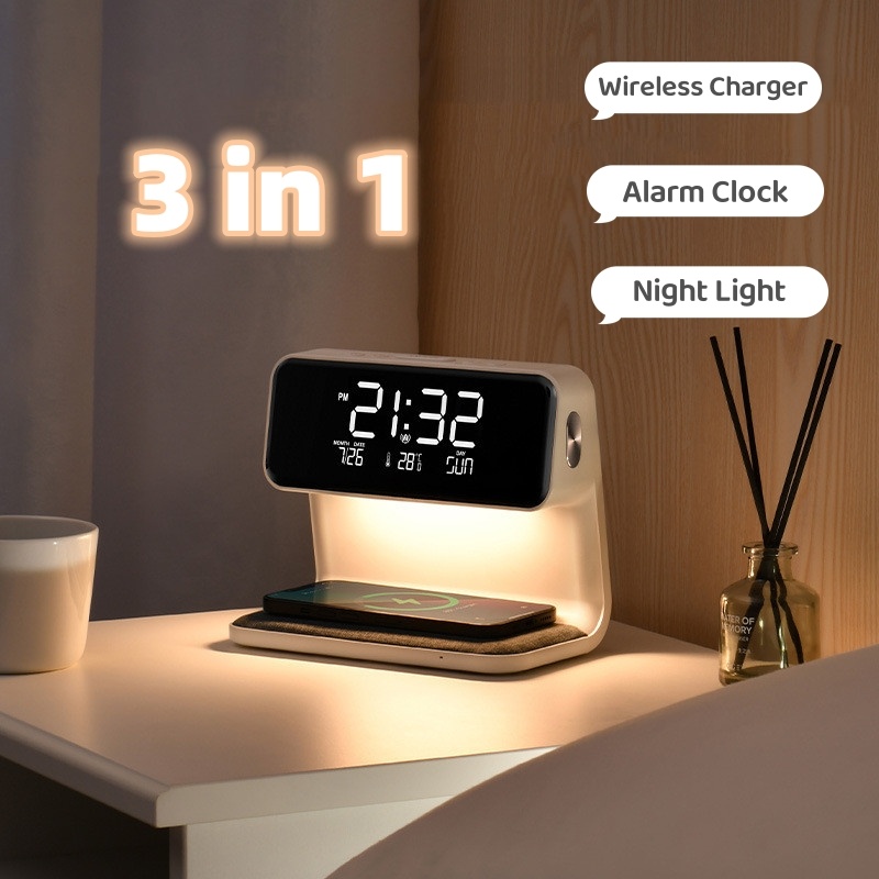 Creative 3 In 1 Bedside Lamp Wireless Charging LCD Screen Alarm Clock Wireless Phone Charger 1 Creative 3 In 1 Bedside Lamp Wireless Charging LCD Screen Alarm Clock Wireless Phone Charger