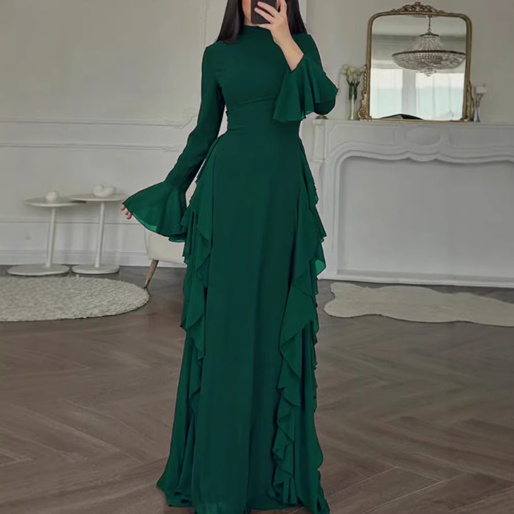 Elegant High-Waisted Solid-Color Flare-Sleeve Dress 8 Elegant High-Waisted Solid-Color Flare-Sleeve Dress - Image 8