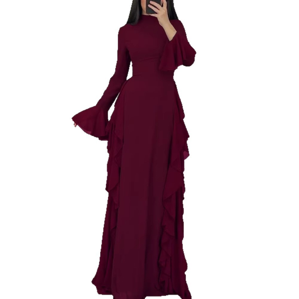 Elegant High-Waisted Solid-Color Flare-Sleeve Dress 10 Elegant High-Waisted Solid-Color Flare-Sleeve Dress - Image 10