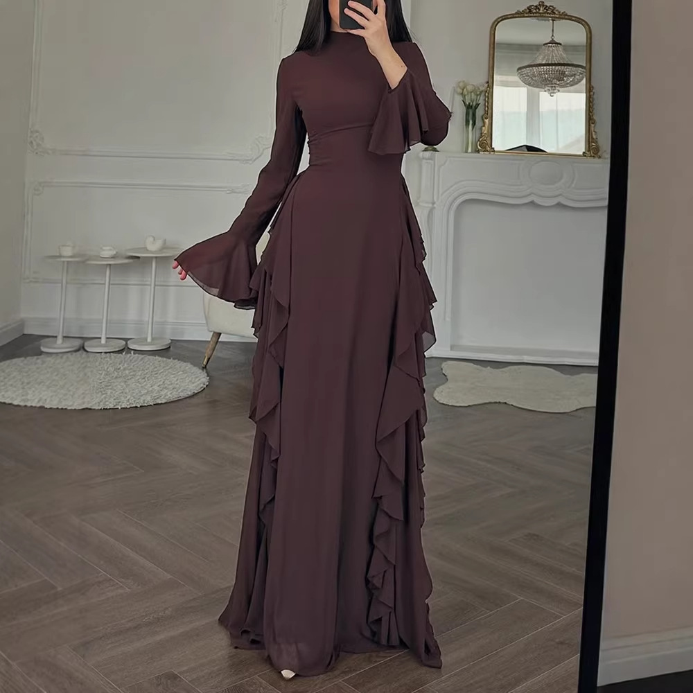 Elegant High-Waisted Solid-Color Flare-Sleeve Dress 2 Elegant High-Waisted Solid-Color Flare-Sleeve Dress - Image 2