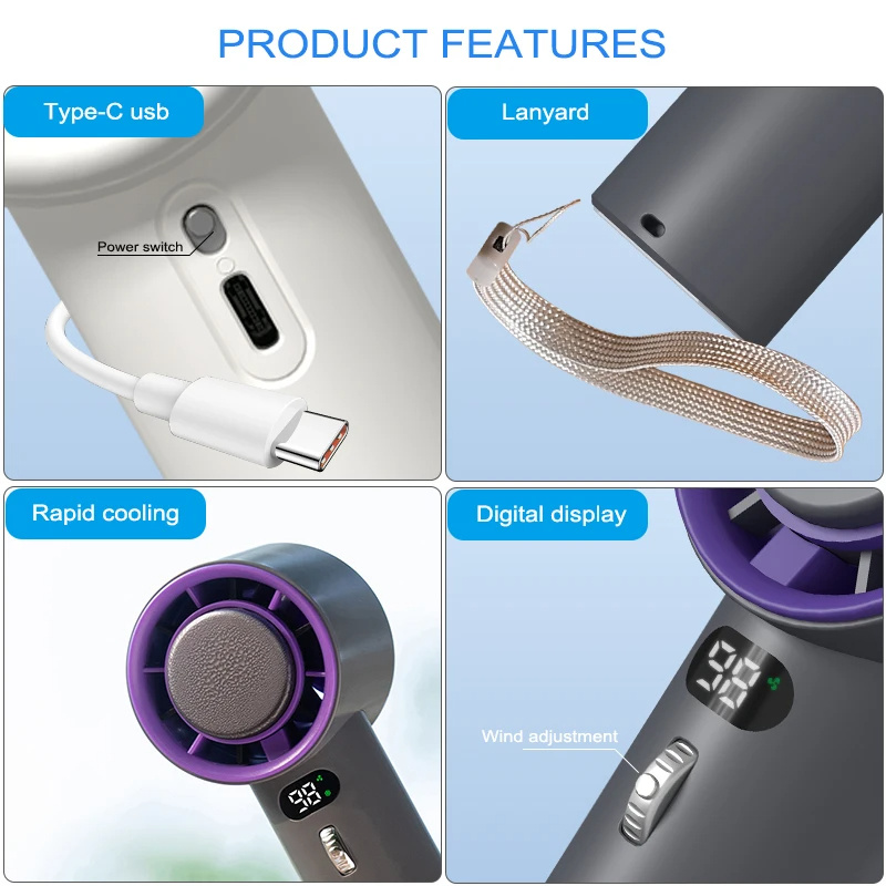 Handheld Turbo Fan 3000mAh Battery Wind Speeds Adjustable Mini Personal Fan 3 Handheld Turbo Fan 3000mAh Battery Wind Speeds Adjustable Mini Personal Fan - Image 3