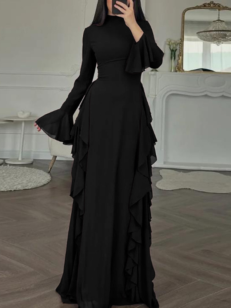 Elegant High-Waisted Solid-Color Flare-Sleeve Dress 5 Elegant High-Waisted Solid-Color Flare-Sleeve Dress - Image 5
