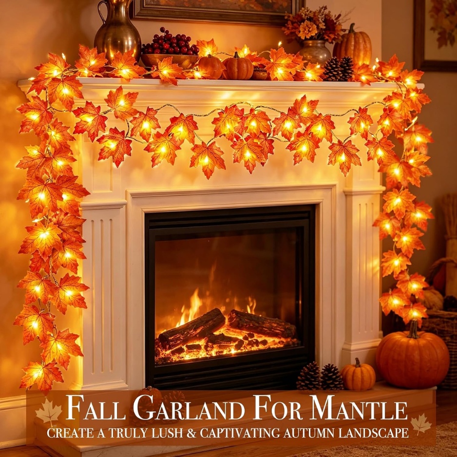 3 Pack Halloween Fall Decor 30Ft Fall Garland With Lights 60LED 6 3 Pack Halloween Fall Decor 30Ft Fall Garland With Lights 60LED - Image 6