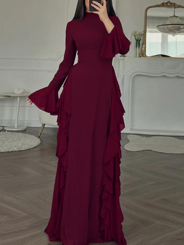 Elegant High-Waisted Solid-Color Flare-Sleeve Dress 6 Elegant High-Waisted Solid-Color Flare-Sleeve Dress - Image 6