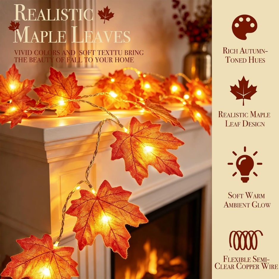 3 Pack Halloween Fall Decor 30Ft Fall Garland With Lights 60LED 5 3 Pack Halloween Fall Decor 30Ft Fall Garland With Lights 60LED - Image 5