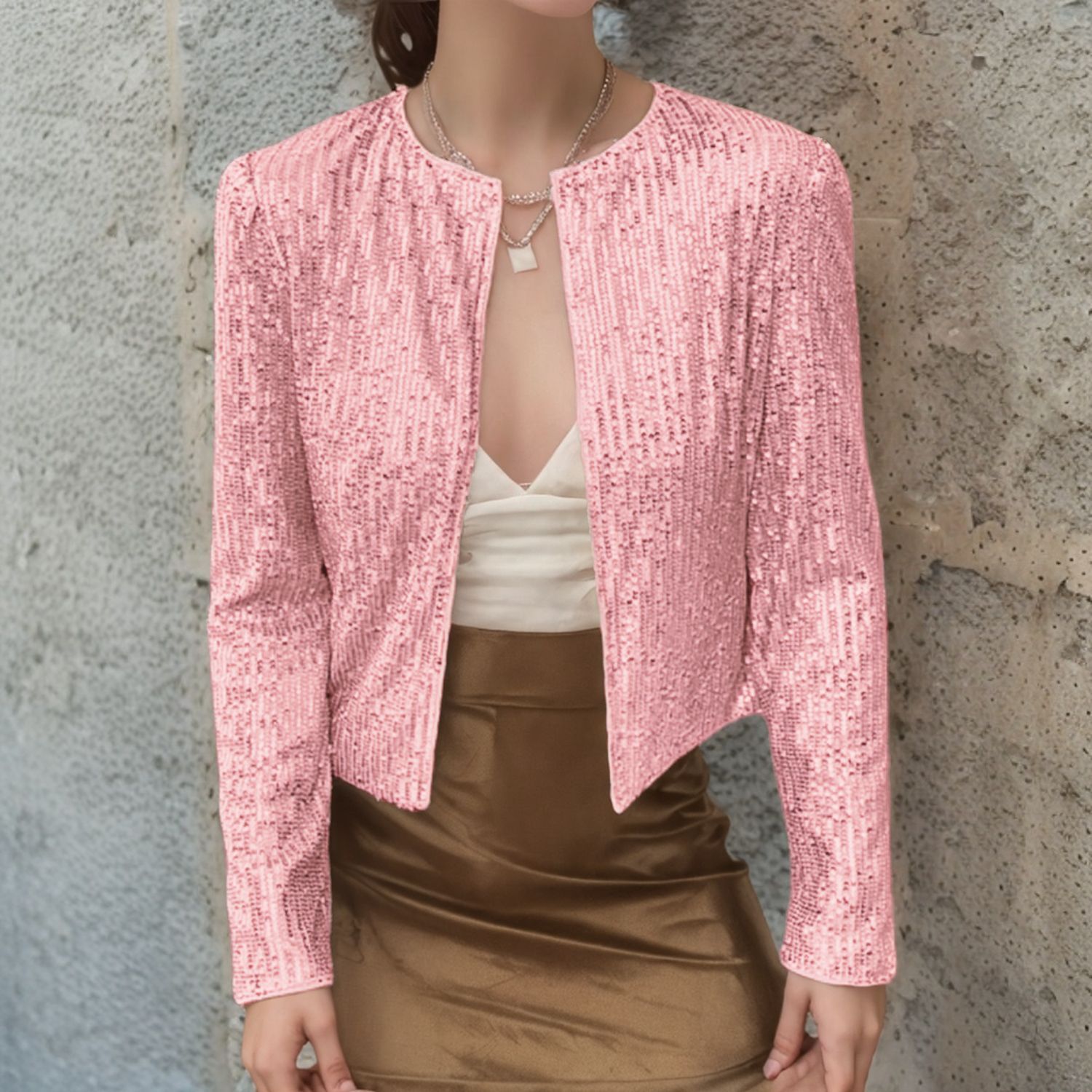 Sequin Crew-neck Long-sleeve Cardigan 10 Sequin Crew-neck Long-sleeve Cardigan - Image 10