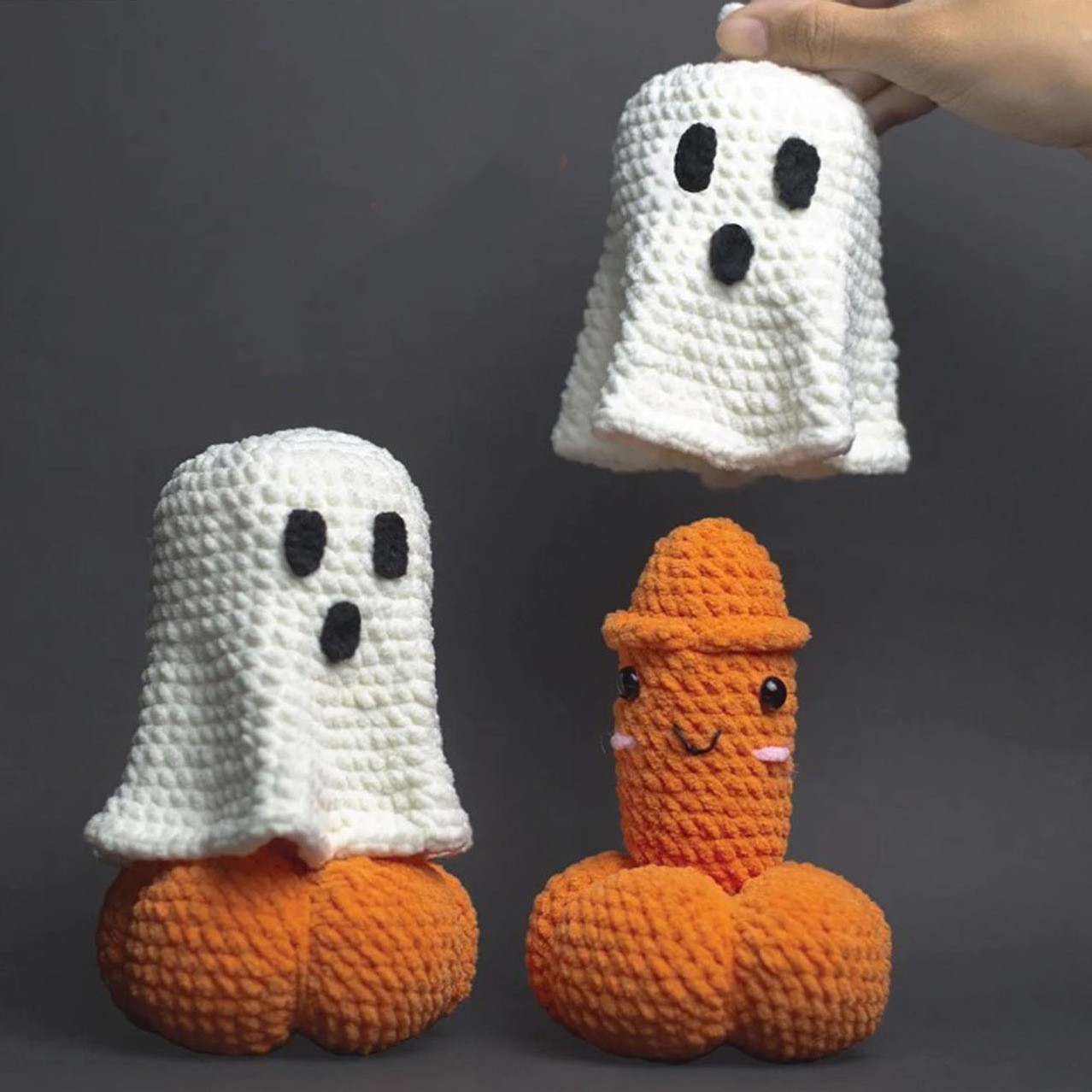 Handmade Crocheted Halloween Pumpkin Ghost Decoration 1 Handmade Crocheted Halloween Pumpkin Ghost Decoration