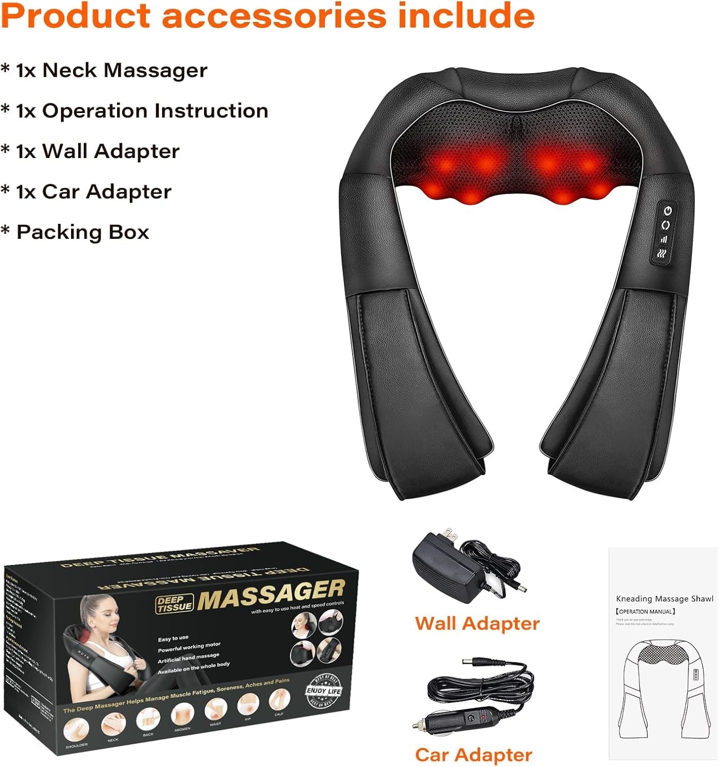 Neck Back Shoulder Massager With Heat & Kneading, Deep Tissue Massage 1 Neck Back Shoulder Massager With Heat & Kneading, Deep Tissue Massage